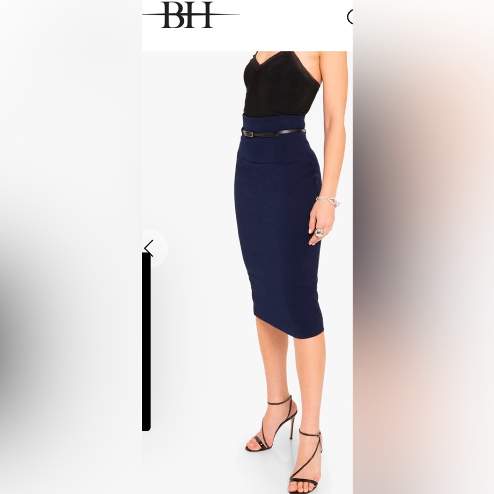 Black Halo Blue Pencil Skirt Knee-Length Work